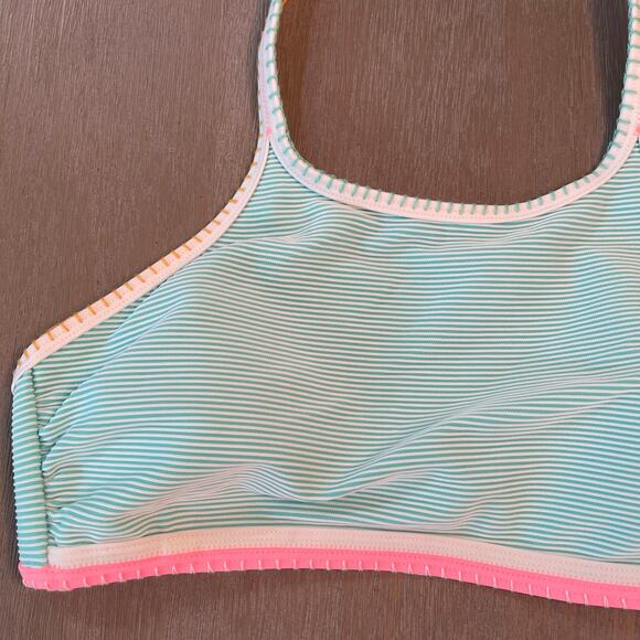 SO Juniors Pop Stitch Ribbed High Neck Swim Bikini Top 360 Mint Size M (7-9) - Picture 4 of 9